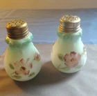Vintage Floral Milk Glass Salt & Pepper Shakers Set of 2 Bulb Shape Decorative