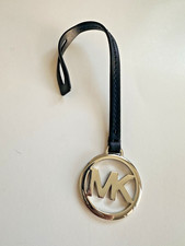 NEW Michael Kors MK Logo Silver Charm Black Leather Strap Handbag Hang Tag Fob