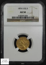 1876 S $2.50 Liberty Head Gold Quarter Eagle NGC AU 50