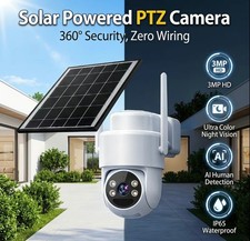 Smart Camera Solar Powered PTZ 3MP HD WiFi Security Camera Night Vision New