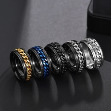 Anti-Anxiety Spinner Fidget Rotating Rings Men Women Band Stainless Steel Ring