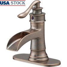 Antique Copper Bathroom Faucet Single Handle Waterfall Spout Brass Construction