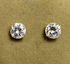 LOVELY 14k YELLOW GOLD 3 CT TW CZ SOLITAIRE STUD EARRINGS