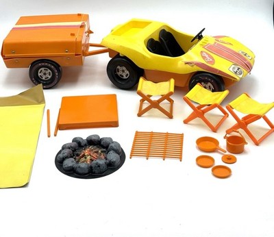 BARBIE MATTEL VINTAGE 1973 BUGGY MIT ZELT ANHÄNGER 70er Jahre Selten # OX