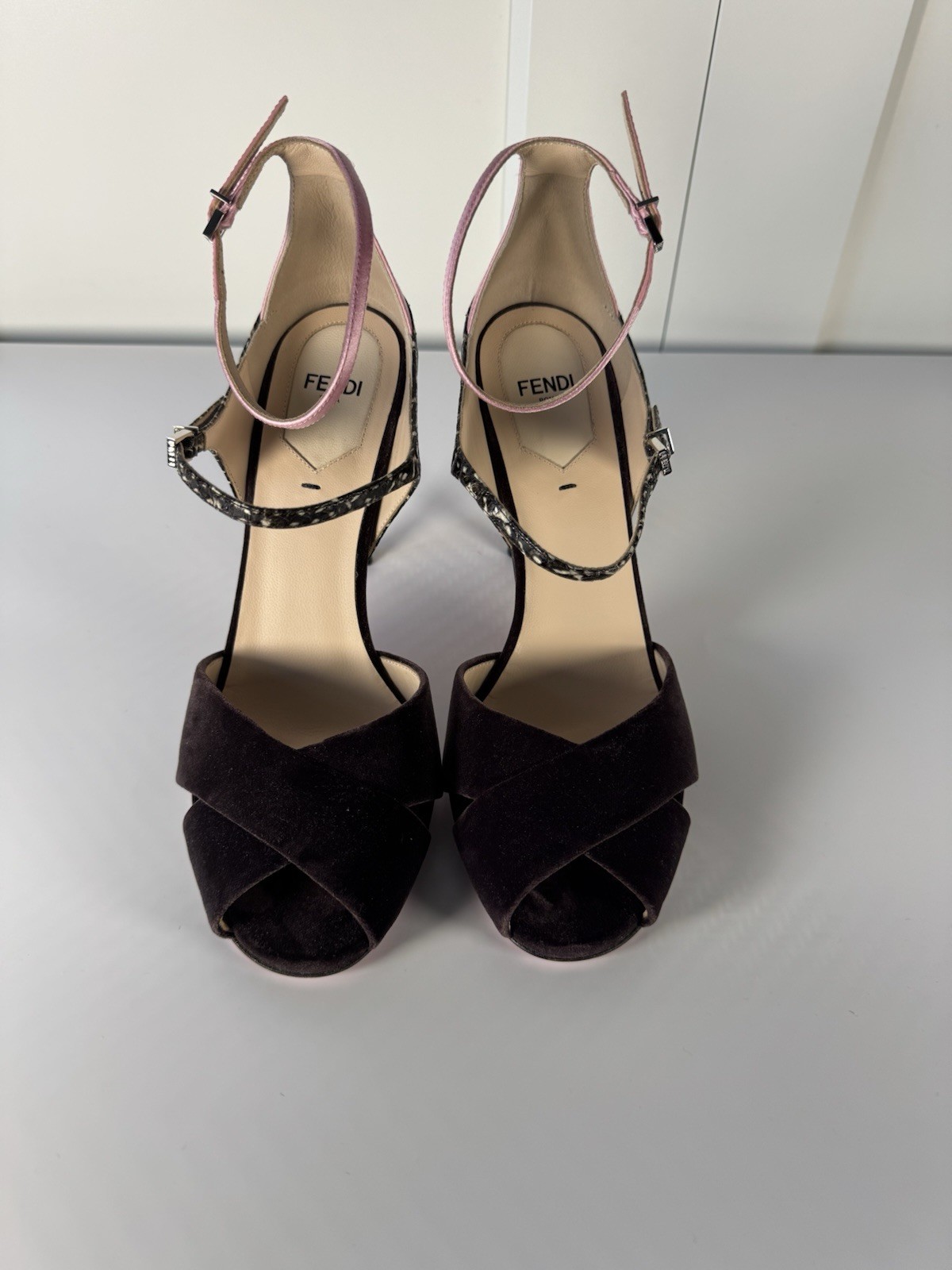 Fendi Multicolor Python Embossed Leather and Velv… - image 3