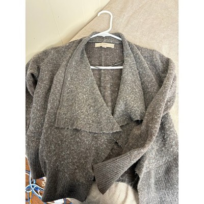 LOFT Cardigan Sweater Womens XXSP Brown Excellent Merino Wool Draped Waterfall