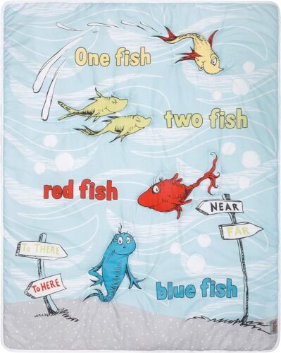 Trend Lab Dr. Seuss One Fish Two Fish 4Piece Crib Bedding Set Nursery Baby Set - Picture 5 of 9