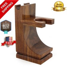 Pure Wood Made Men's Shaving Brush Razor Stand with Beautiful Walnut Finish