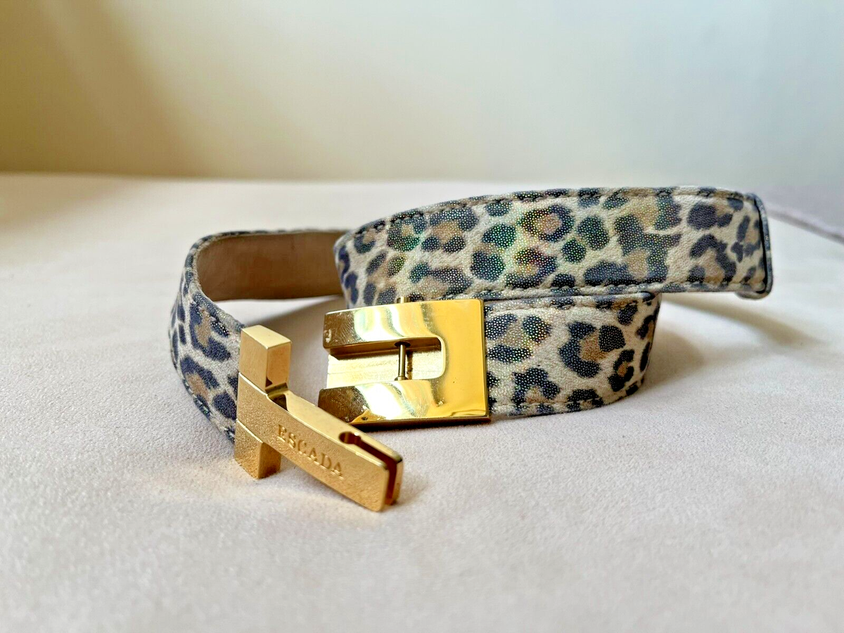 Escada Vintage Leather Iridescent Sparkling Cheetah Print Belt