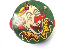 Vintage Tin Noisemaker Spinning Clicker CLOWN U.S. Metal TOY MFG CO.