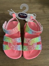 NWT First Steps, Rainbow Glitter, Sparkly Summer Sandals, Toddler Size 6