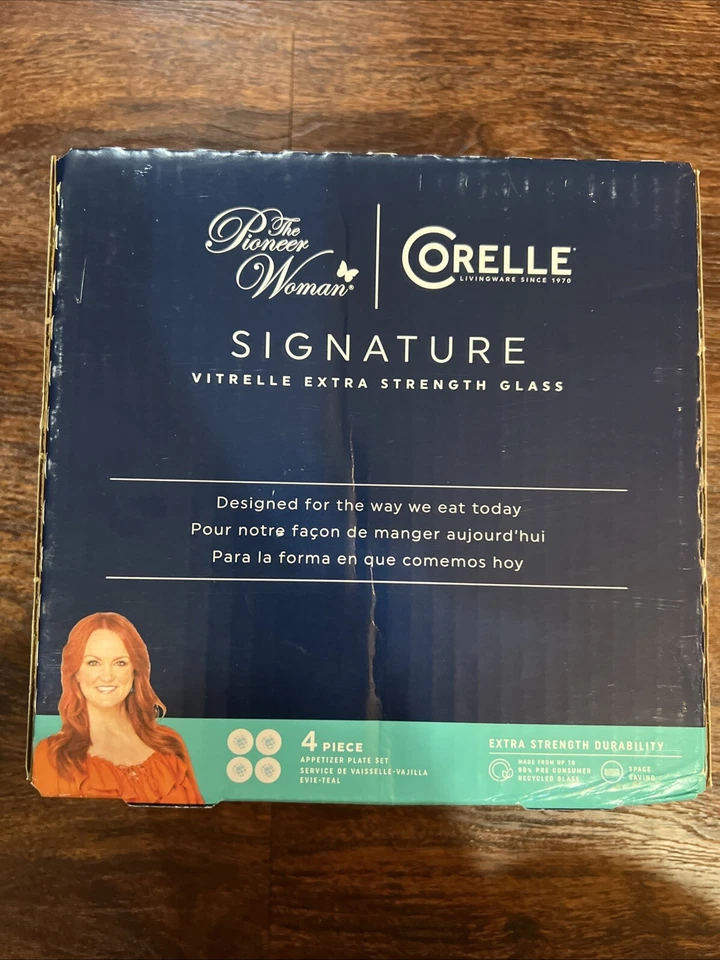 Pioneer Woman by Corelle 4-Piece Appetizer Plate Set/Teal NEW IN BOX - Image 3 of 3