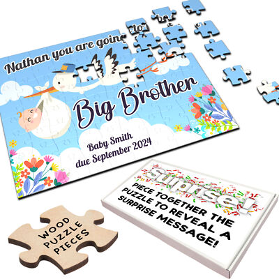 Big Brother Schwangerschaftsankündigung Geschenk Storch dunkles Baby individuelles Puzzle
