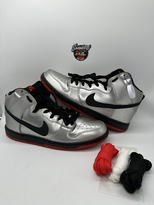Nike Dunk SB High Pro Steel Reserve Metallic Silver Black Red 