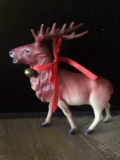 2- Extra LARGE Vintage Celluloid Christmas Reindeer Caribou Japan- 6 x6