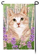 Spring Flowers Garden Flag - Cream and White Tuxedo Cat