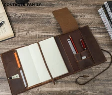 for A5 notebook notes book jacket cover pen bag holder cow leather brown Q409