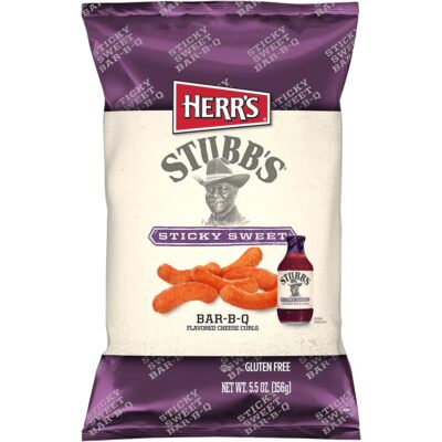 ''Herr's Stubb's Sticky Sweet BBQ Cheese Curls (5.5oz, Pack of 12) | Sweet & Smok