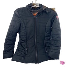 Sporto Puffer Black Hooded Winter Quilted Coat Black Woman’s Size Small 