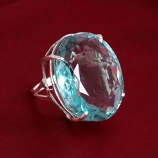Blue Aquamarine 925 Silver Oval Cut 95 CARAT Ring for Anniversary AB-51