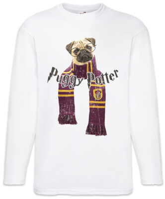 Puggy Potter Langarm T-Shirt Harry Fun Geek Nerd Putter Pug Pugs Love