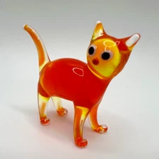 Clearance, Big Discount, Murano Glass, Handcrafted Unique Lovely Cat Figurine