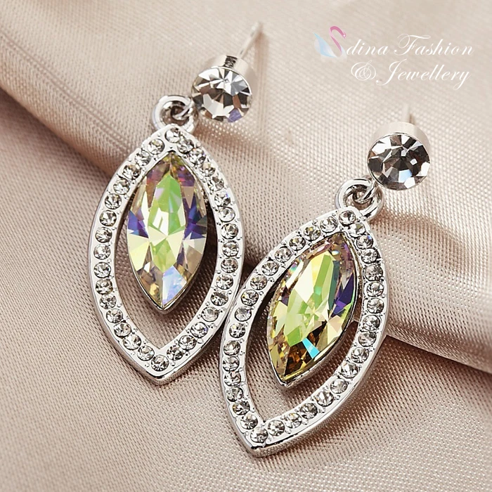 18K White Gold GF Made With Swarovski Element Marquise Luminous Green Earrings Foto 2 de 4