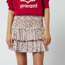 NWOT ISABEL MARANT "Naomi" Smocked Mini Skirt SZ 42 Floral Ruffle Tier