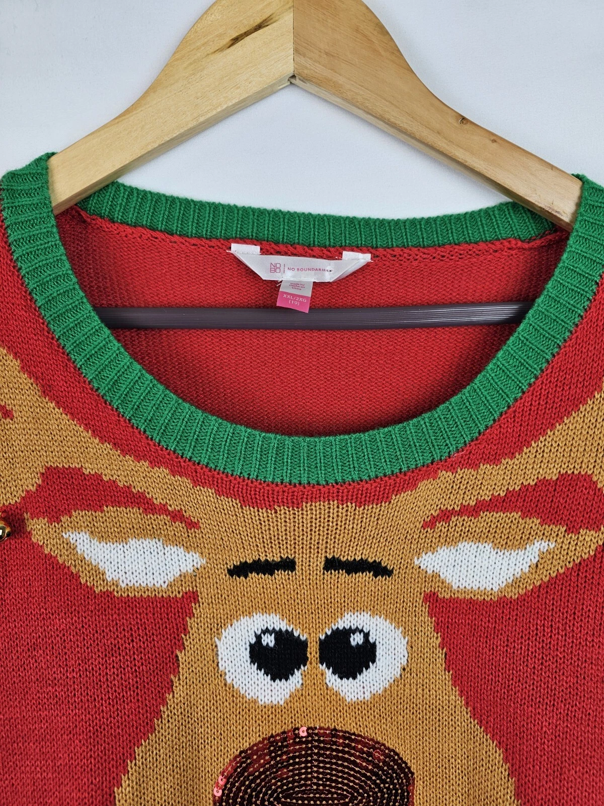 Ugly Christmas Sweater Juniors Size  Red Too Cute To Be Naughty Jingle Bells