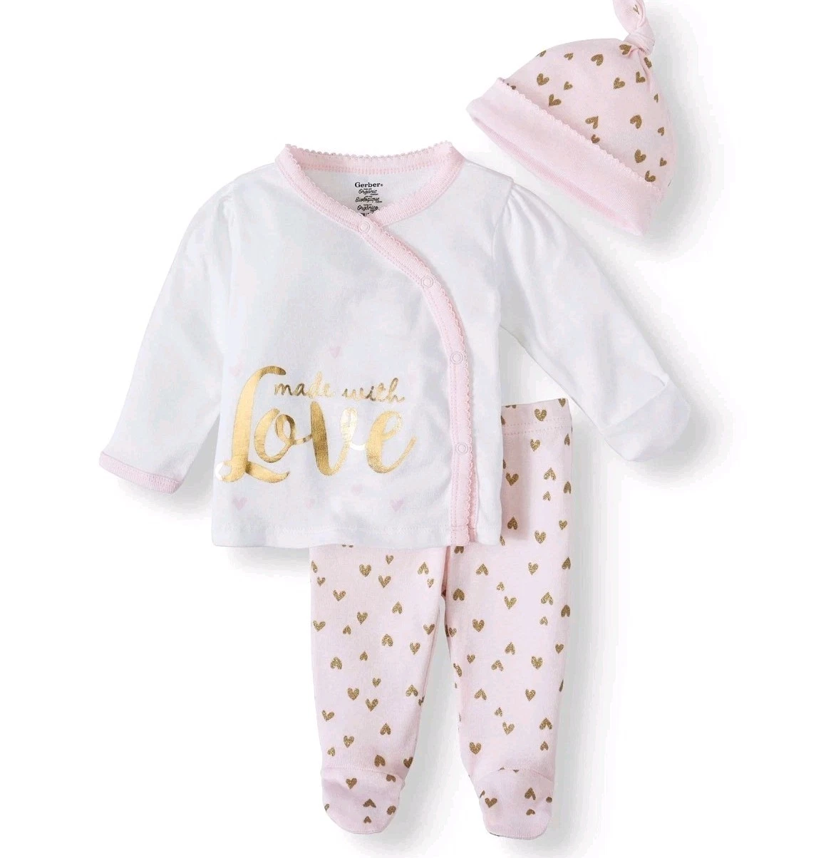 Baby Girl Clothes New Gerber Organics 3-6M 3pc Made With Love Outfit