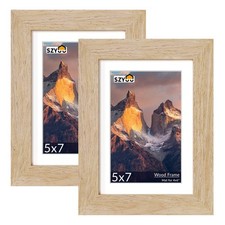 5x7 Picture Frame Set of 2 - Wood Frame with Real Glass, Display 4x6 with Mat...