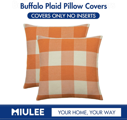 Fall Throw Pillow Covers Pack of 2 Decorative Classic Farmhouse Buffalo Check Pl - Picture 7 of 12