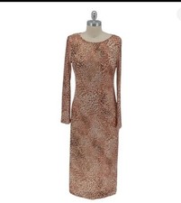 Vince Camuto Animal Print Sheer Dress & Slip Brown Gold Sz LARGE party club EUC