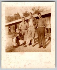 Vtg B W Snapshot Four Men WW2 US Army Soldiers In Uniforms By Barracks 1940s