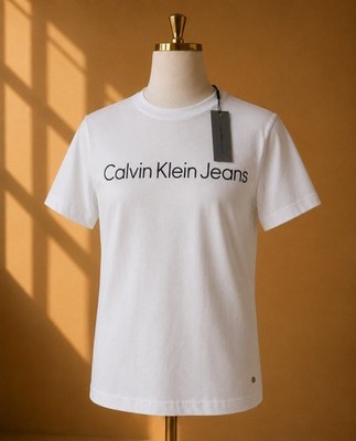 Calvin Klein Jeans Men's White Crew Neck Logo T-Shirt Size S NWT