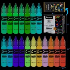 "ARTME Glow in The Dark Paint, 18 Bright Colors 11 ml Blacklight Paint Set, "