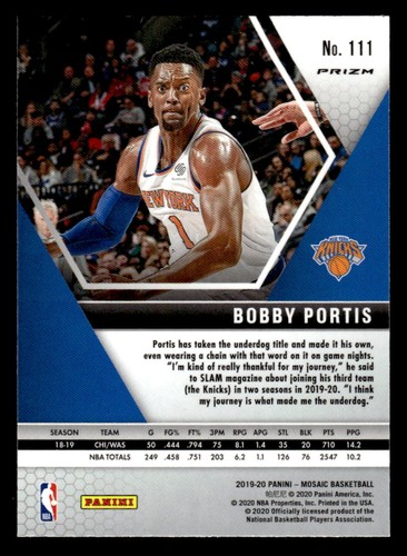 2019-20 Panini Mosaic #111 Bobby Portis Reactive Blue Prizm Knicks - Bild 2 von 2