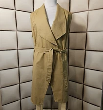 Ethereal by Paper Crane Lined Sleeveless Belted Wrap Casual Dress Beige Large