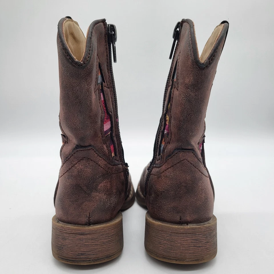 Botas vaqueras Justin para niños pequeños talla 5 marrón cuero vegano cremallera suroeste Foto 4 de 4
