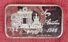 1986 Merry Christmas 1 oz .999 Fine Silver Art Bar by California Crown Mint-NR