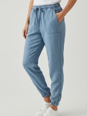 Thread & Supply Tencel Joggers Chambray Polka Dots Blue Drawstring Pant S Small
