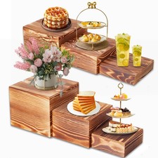 6 Pack Wooden Display Risers,Square Wood Cake&Dessert Stands for Buffet&Party