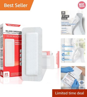 Sterile Island Dressing Bordered Gauze 4x10 Inch - Pack of 25 for Wound Healing
