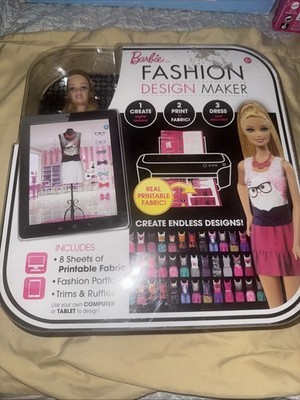 MATTEL BARBIE DOLL FASHION DESIGN MAKER CREATE PRINT DRESS NEW