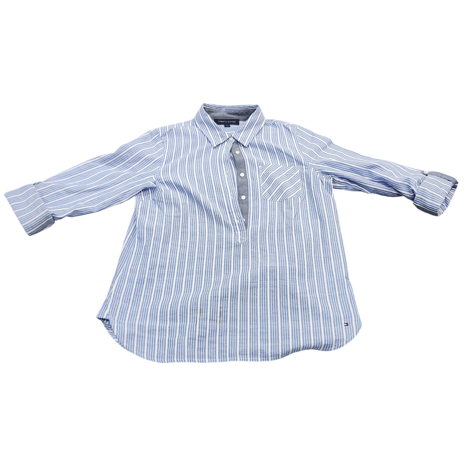 Tommy Hilfiger Shirt Womens M Blue Striped Button Up Long Sleeve Top Casual