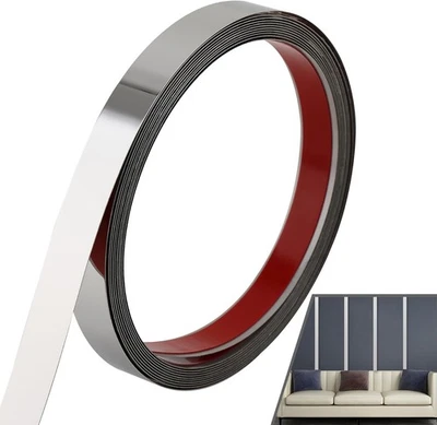 LUNGHAA Peel and Stick Metal Finish Molding Trim, 19.7 ft x 1 in, Glossy Silver