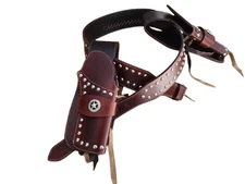 Two-Tone Western Double Gun Holster Belt Hand-Tooled Leather Cowboy Drop Leg Rig