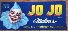 GENUINE CRATE LABEL VINTAGE JOJO CLOWN CIRCUS SOMERTON MELONS ADVERTISING 1950S