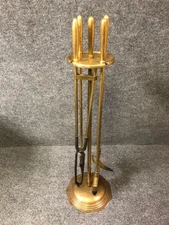 MCM Brass Fireplace Poker Tongs Brush Shovel Tool Set with Stand