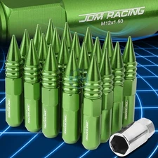 60mm Aluminum M12x1.5 6-Point 20mm OD Green 20 Lug Nuts w/47mm Caps Set+Adapter